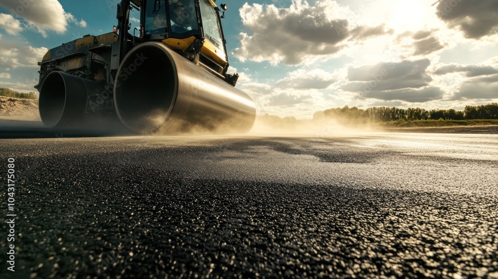 Construction Roller Compactor On Asphalt Construction Roller Compactor On Asphalt