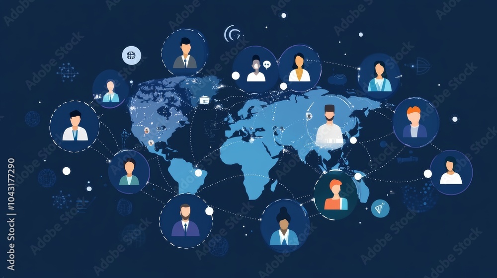 Naklejka premium Global business networking data exchange, hr recruitment, customer service, and strategy