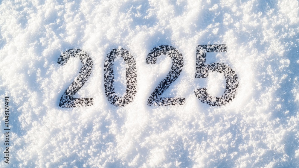 Symbol of 2025 Happy new year drawn by hand on pure white,drawing on snowdrift,lettering,Postcard,number 2025 concept,winter season and holiday,2025 goal planning business concept. Symbol of 2025 Happy new year drawn by hand on pure white,drawing on snowdrift,lettering,Postcard,number 2025 concept,winter season and holiday,2025 goal planning business concept.