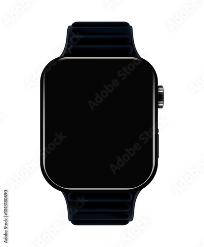 Electronic Smart Watch with blank screen on transparent background, realistic design, vector illustration