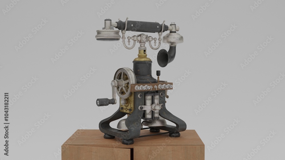 Fototapeta premium antique telephone on small wardrobe with white background