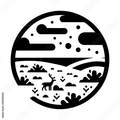 Black Silhouette Icon Vector of the Tundra in Unique Style, Isolated on White Background