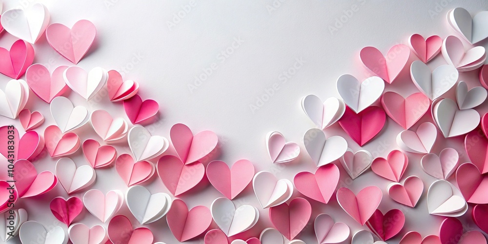 Heart shaped paper cutouts in pink and white on white background Heart shaped paper cutouts in pink and white on white background