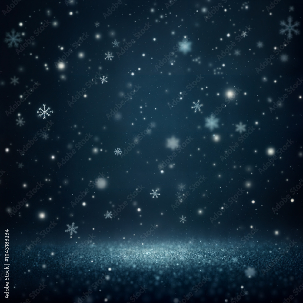 Obraz premium Starry Winter Night: A Magical Christmas Illustration Featuring a Snowy Sky Filled with Twinkling Stars and Snowflakes, Blending the Beauty of the Universe with the Festive Spirit of the Holiday