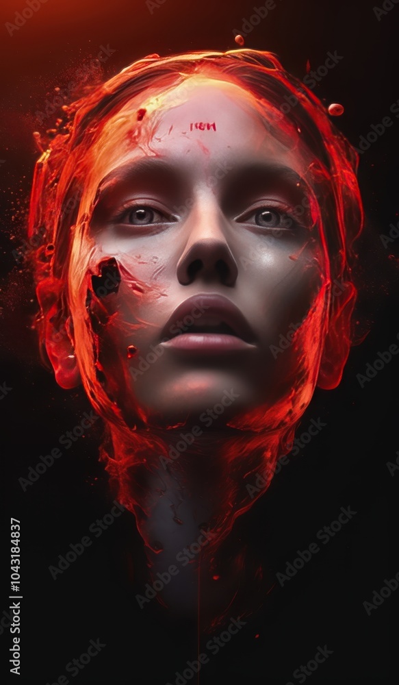 a woman with a red hair and a black background