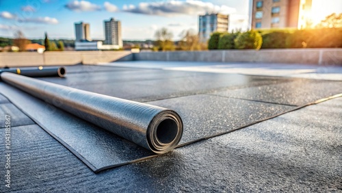 Heating and melting bitumen roofing felt during flat roof installation