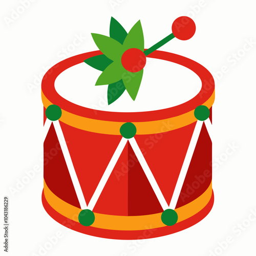 Christmas drum vector illustration with white background