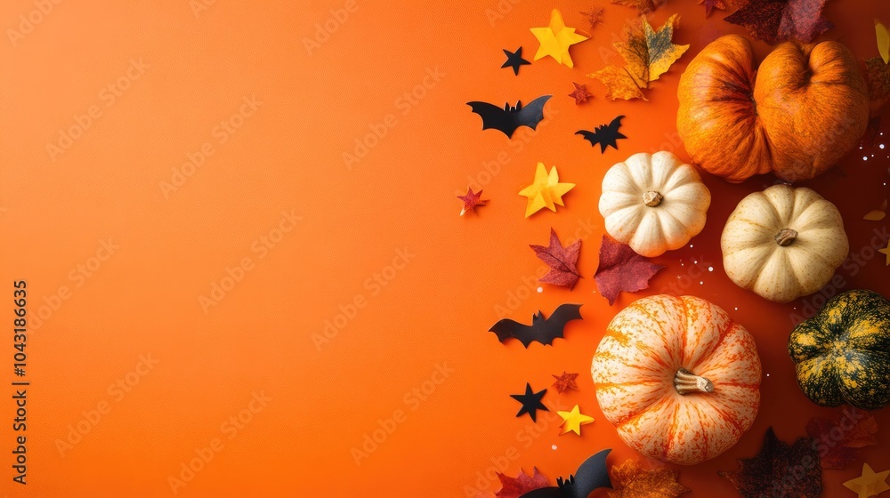 Spooky Night Sky with Glowing Pumpkins and Bats Spooky Night Sky with Glowing Pumpkins and Bats