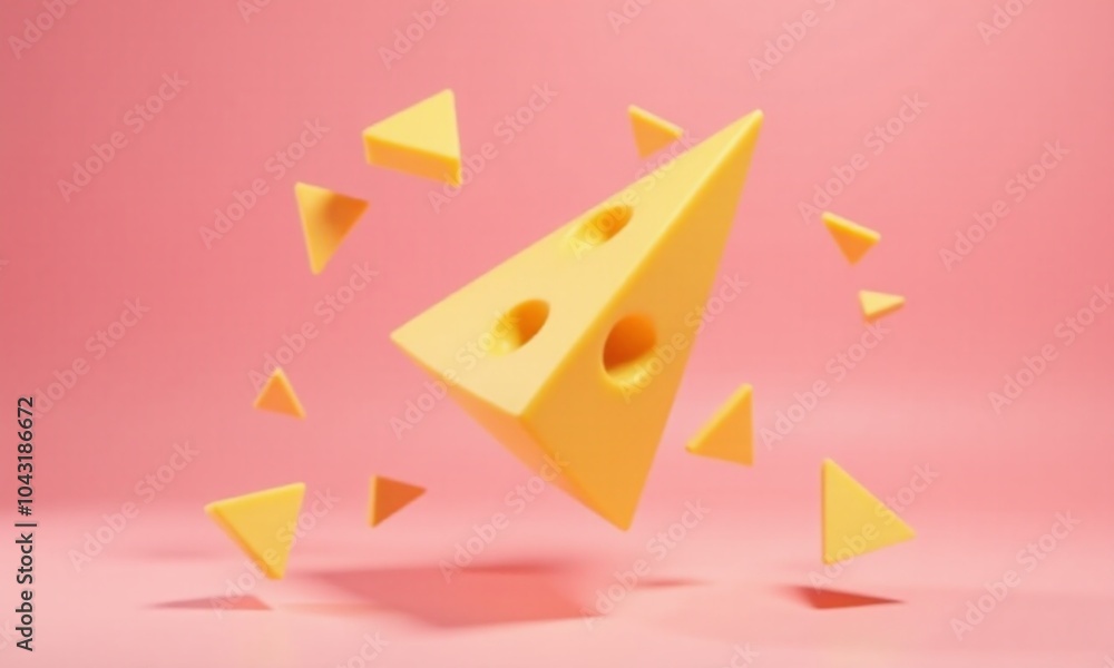 Some triangular cheese floating in the air Some triangular cheese floating in the air
