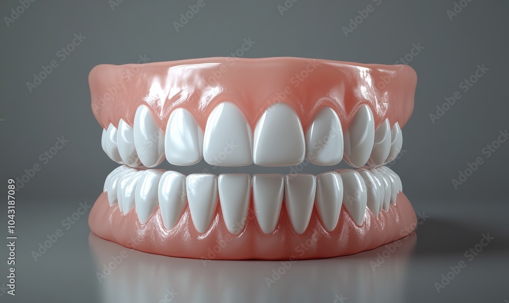 Obraz premium teeth that are realistic. White smile isolated in 3D for orthodontic clinic, white jaw render in dentistry concept. dental hygiene model