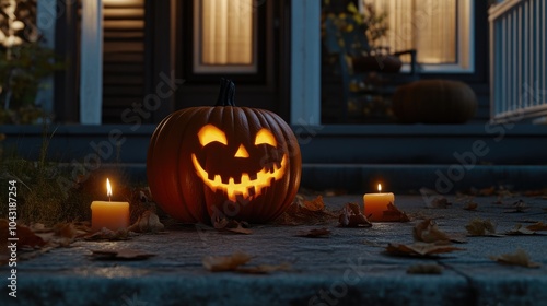 Ghoulishly Grinning Jack-o'-Lanterns Adorning the Entrance photo