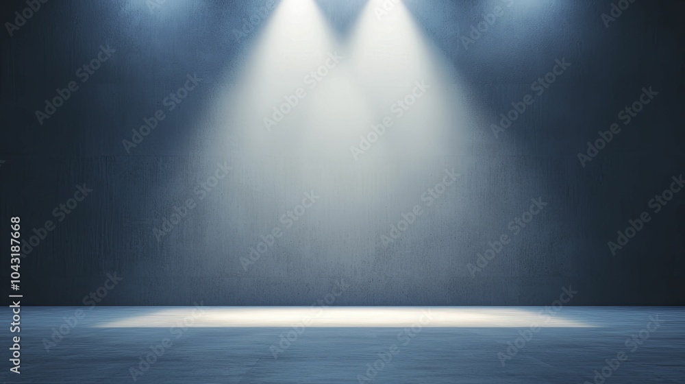 Obraz premium Values alignment framework presented in a high-tech seminar, minimalistic stage, spotlight on speaker, deep shadows and cool tones