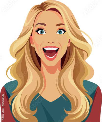 Portrait of surprised woman with long blond hair and blue eyes