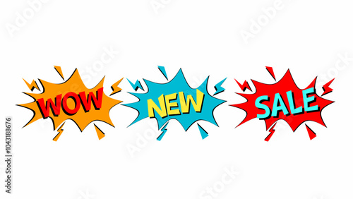 Set of sale, new, boom Explosion sticker marketing label vector design 