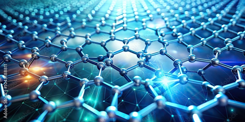 Obraz premium Hexagonal molecular grid pattern on nanotechnology background
