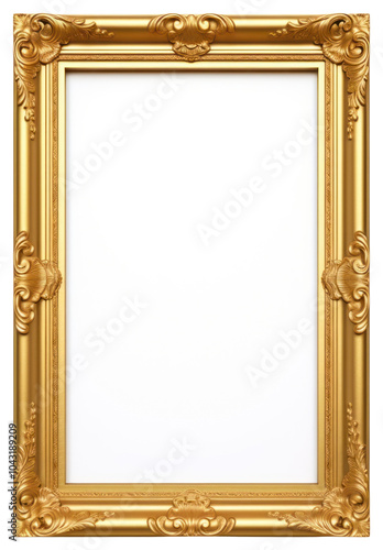 PNG Gold plated wooden picture frame white background.