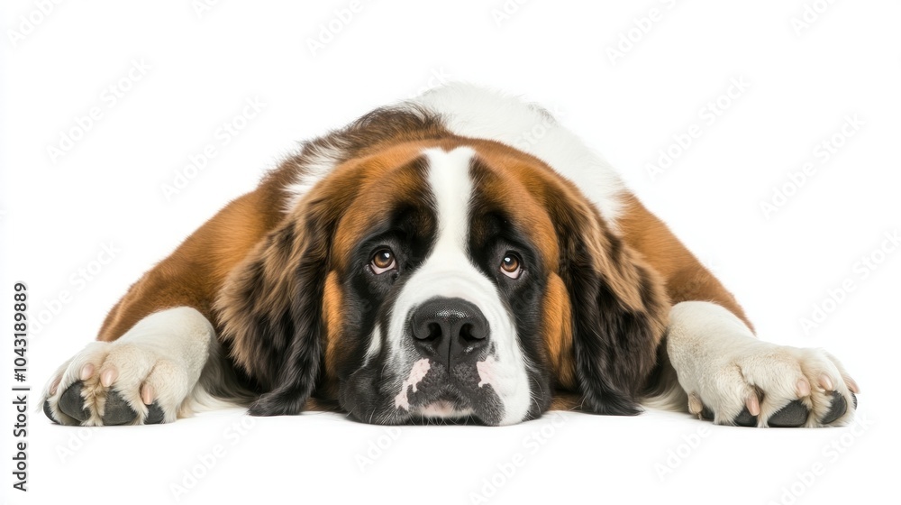 Obraz premium A Saint Bernard dog lying down with a relaxed expression.