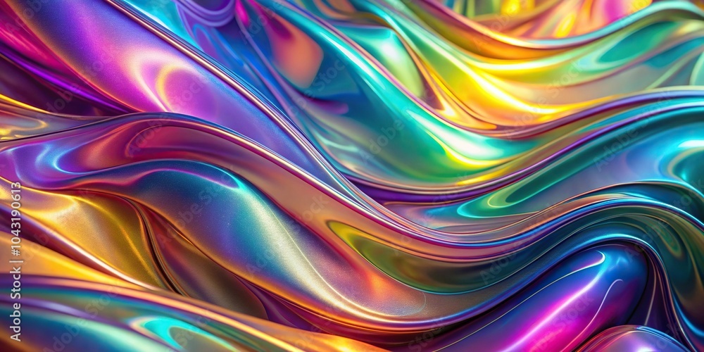 High angle abstract flowing iridescent wallpaper with rainbow colors and shiny metallic gloss High angle abstract flowing iridescent wallpaper with rainbow colors and shiny metallic gloss