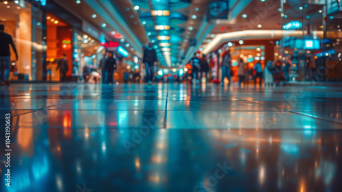 Wallpaper Mural Close-up view from floor level in a busy mall with people strolling, showing blurred motion and a bokeh effect. Torontodigital.ca