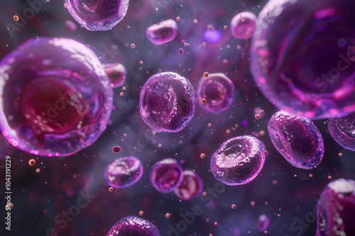 3D depiction of human cells floating in the air with visible cell walls and background accents.