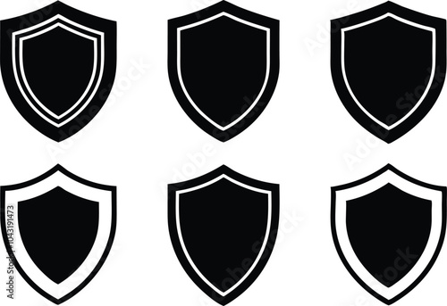 Shield silhouette vector set, Protect shield security icons. Shield badge quality symbol.