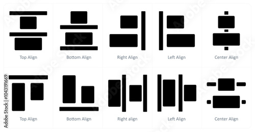 A set of 10 editing tools icons as top align, bottom align, right align