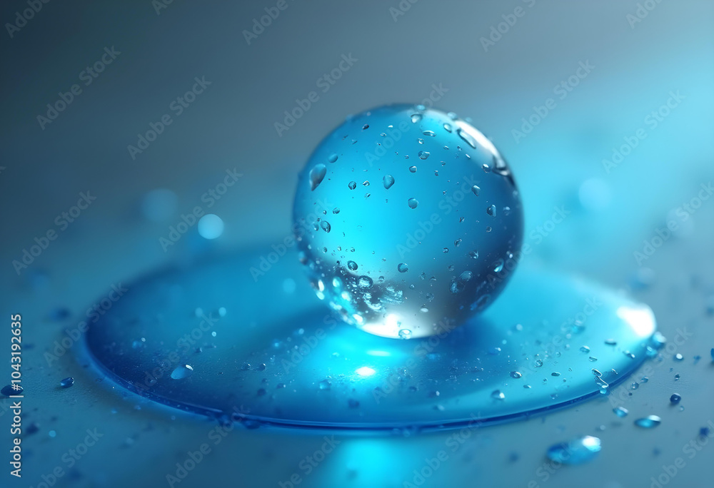 close up of water droplet on blue surface, showcasing natural textures and reflections close up of water droplet on blue surface, showcasing natural textures and reflections