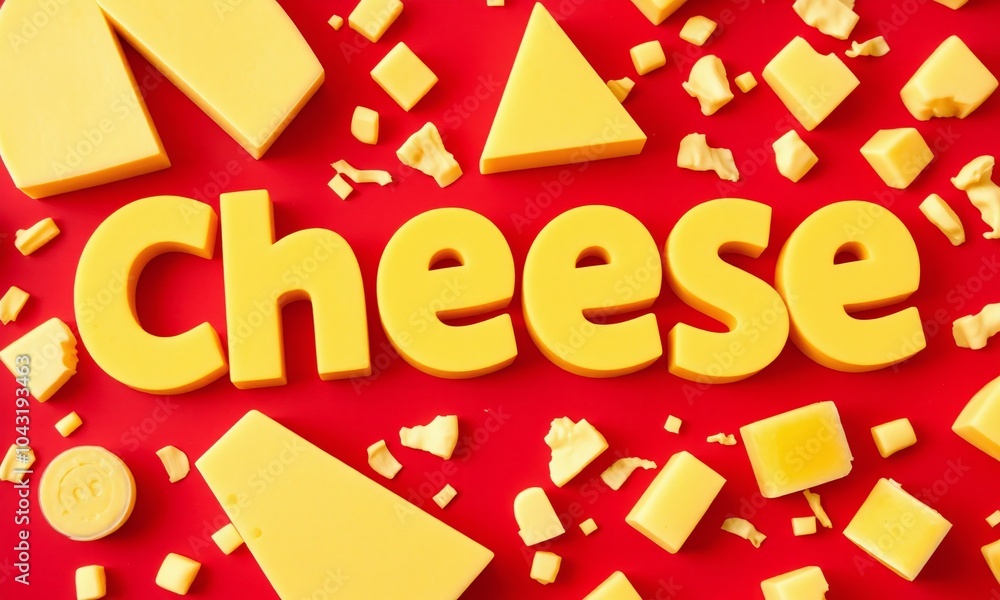Cheese text in 3D yellow letters Swiss cheese Cheese text in 3D yellow letters Swiss cheese