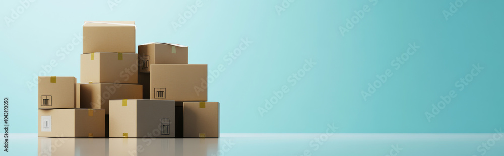Stack of cardboard boxes against pastel color background, concept of shipping Stack of cardboard boxes against pastel color background, concept of shipping