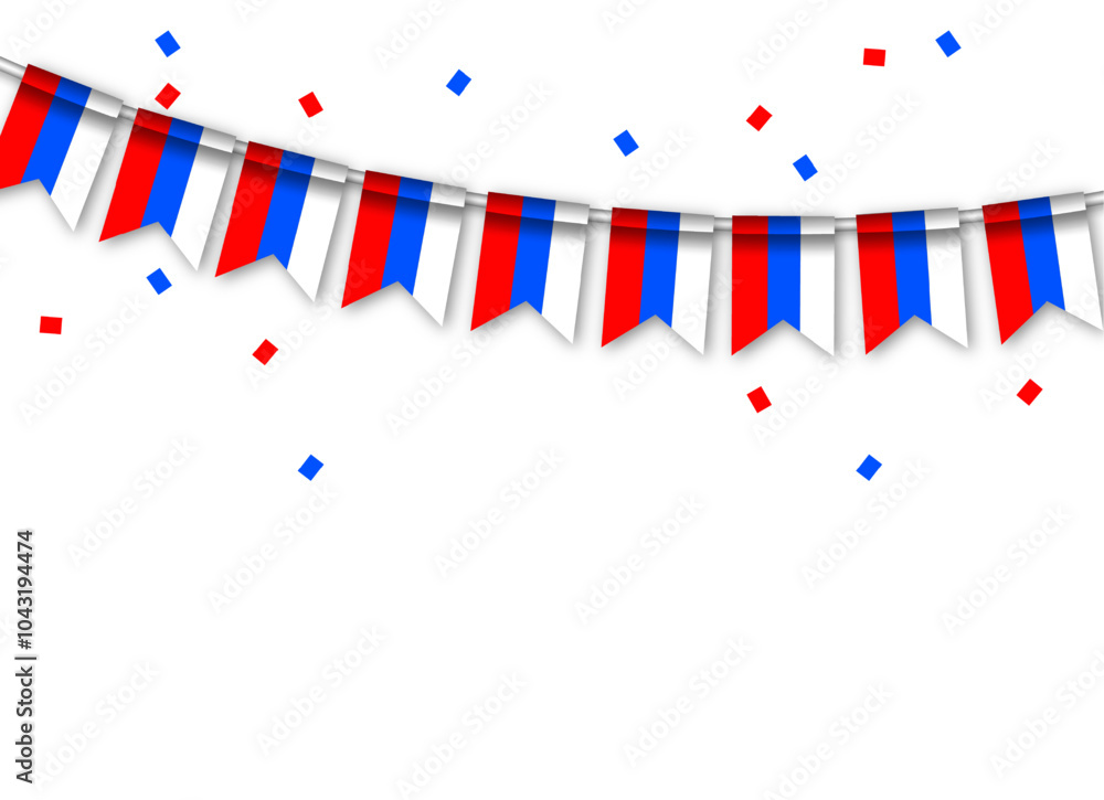 Obraz premium Russian flags garland white background with confetti