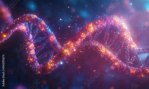 3D model of a DNA double helix structure with detailed nucleotides, vibrant and scientific