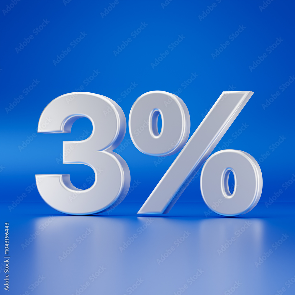 White three percent or 3 % isolated on blue background. 3D render White three percent or 3 % isolated on blue background. 3D render