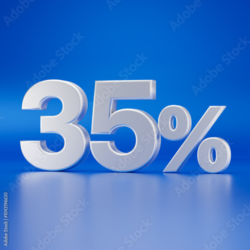 White thirty-five percent or 35 % isolated on blue background. 3D render