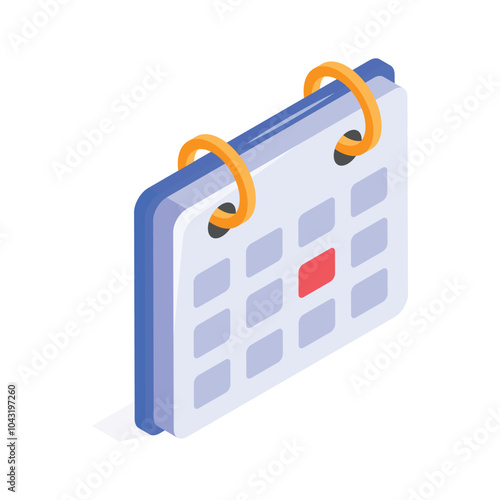An isometric icon of calendar in modern design style
