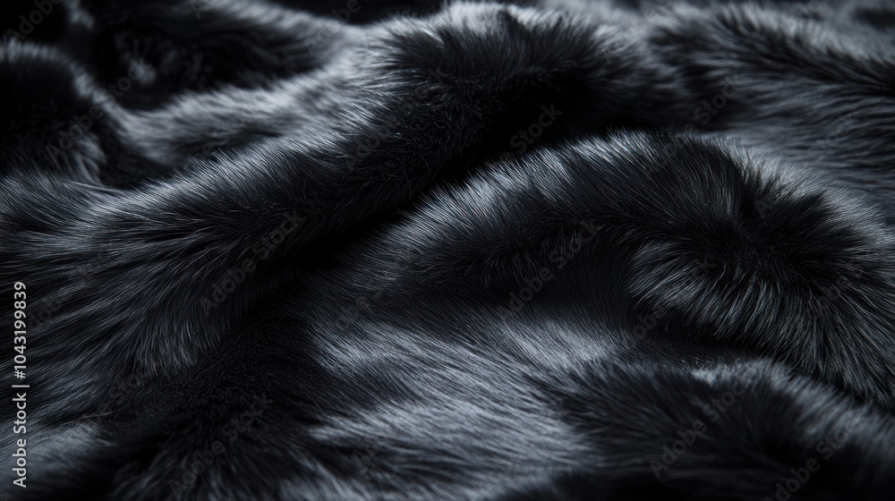 Luxurious black fur with a glossy sheen and visible texture, creating a sleek, elegant feel Luxurious black fur with a glossy sheen and visible texture, creating a sleek, elegant feel