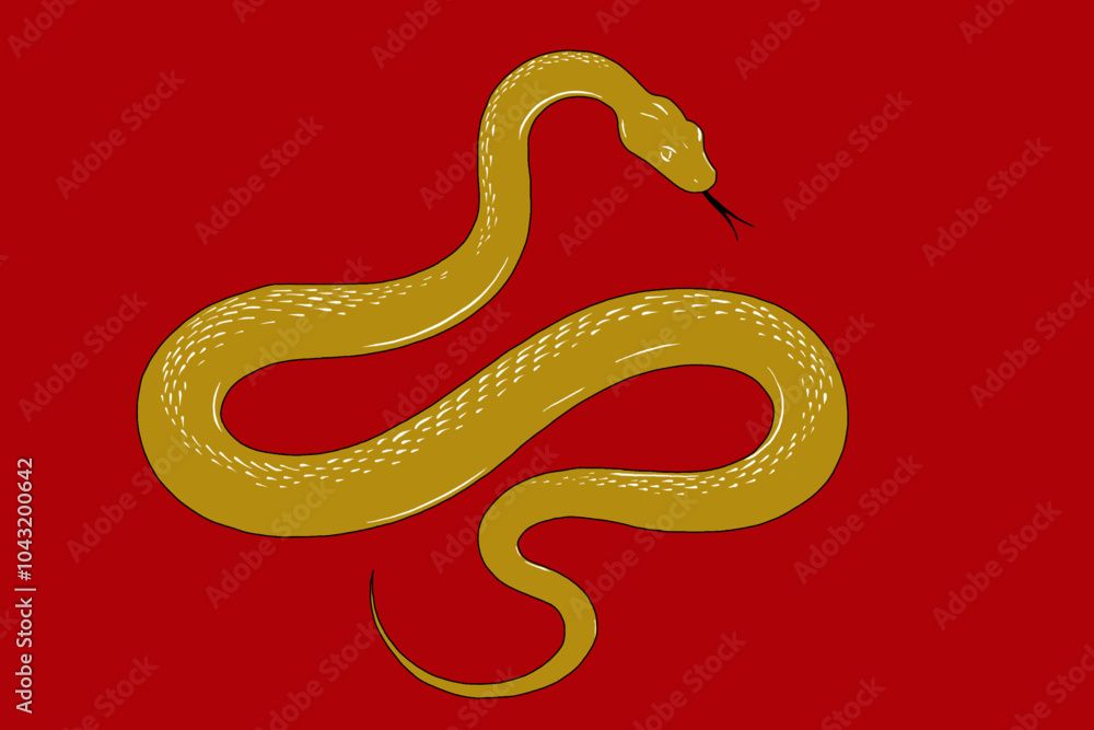 A golden snake slithers on a red background, embodying the zodiac snake’s grace, power, and adaptability, symbolizing wisdom and change. A golden snake slithers on a red background, embodying the zodiac snake’s grace, power, and adaptability, symbolizing wisdom and change.