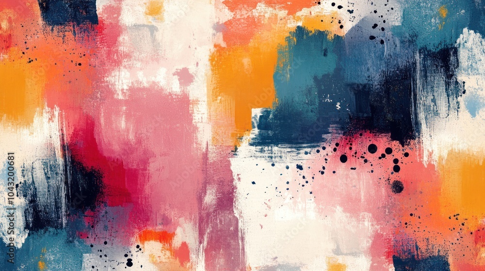 Fototapeta premium Creative brushstroke patterns in bold colors, blending smoothly with abstract watercolor splashes
