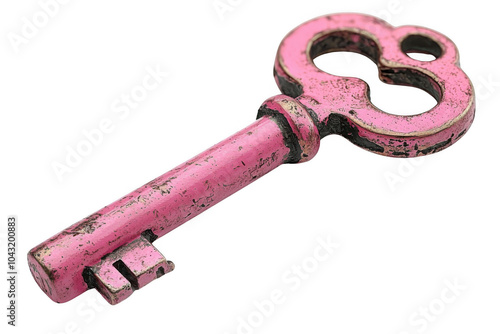 Pink skeleton key isolated on transparent background, png file, no background png file