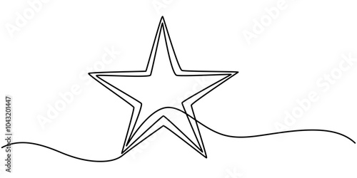 Star Shapes Continuous Line Icon, One line  Drawing or illustration of a star, Decoration Star Drawing, Star Shiny Symbol Drawing, Illustration of star drawn with one line