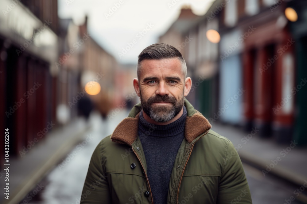 Portrait of a handsome mature man with a beard and mustache in the city Portrait of a handsome mature man with a beard and mustache in the city