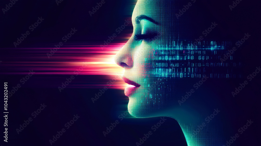 A bright profile emanates a cyber glow, illustrating the blend of human presence and digital influence in a surreal scene. A bright profile emanates a cyber glow, illustrating the blend of human presence and digital influence in a surreal scene.
