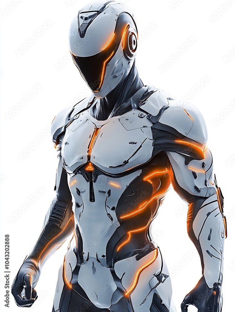Gaming character man in a futuristic armor suit with muscular upper body on a white background. Gaming character man in a futuristic armor suit with muscular upper body on a white background.