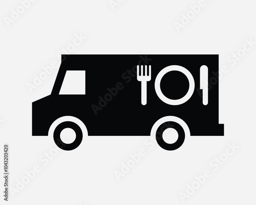 Foodtruck Food Truck Mobile Restaurant Eatery Eat Van Transport Delivery Deliver Fast Service Station Carnival Cafe Sign Icon Shape Outline Black White