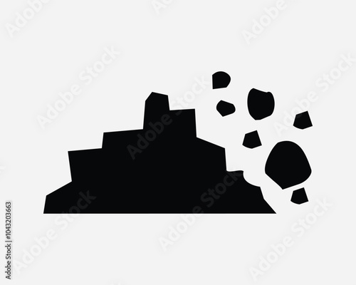 Landslide Earthquake Land Slide Earth Soil Dirt Sand Rubble Rock Stone Break Avalanche Caution Warning Sign Icon SVG Shape Outline Black White Vector