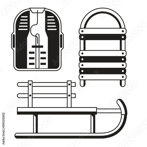 Obraz na płótnie Winter Sleds Icons in Line Art w salonie