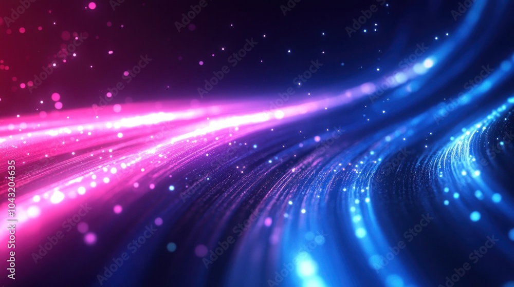 Obraz premium Midnight blue background with abstract digital lines glowing softly in neon blue and purple