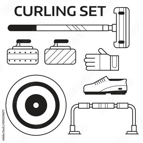 Obraz na płótnie Curling Equipment Icons Set in Line Art w salonie