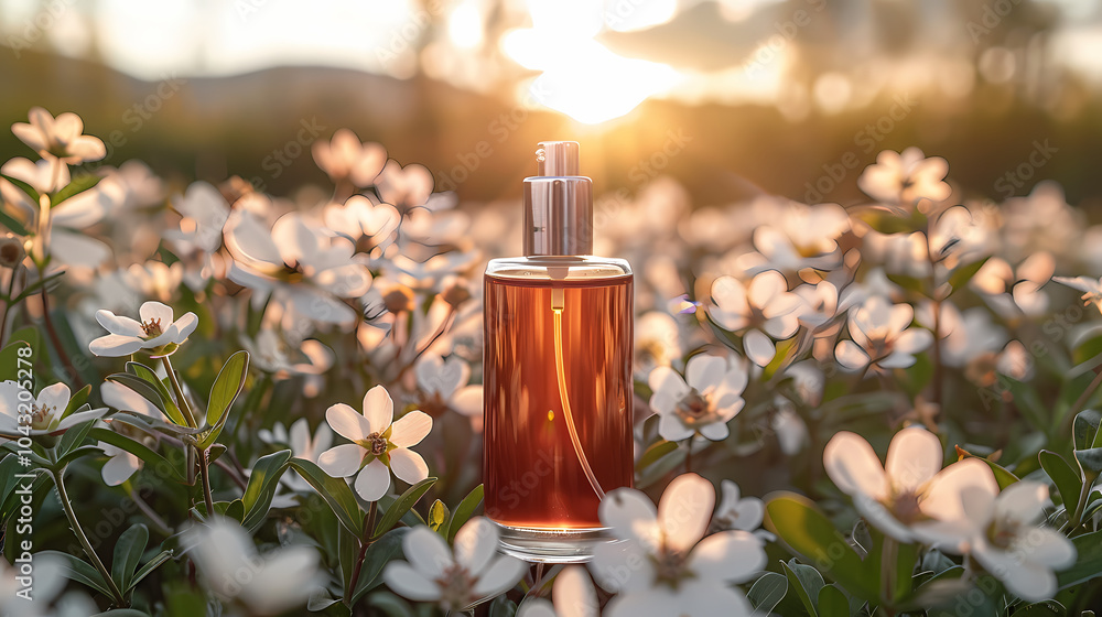 essential oil and lavender in sunset background Generated AI essential oil and lavender in sunset background Generated AI