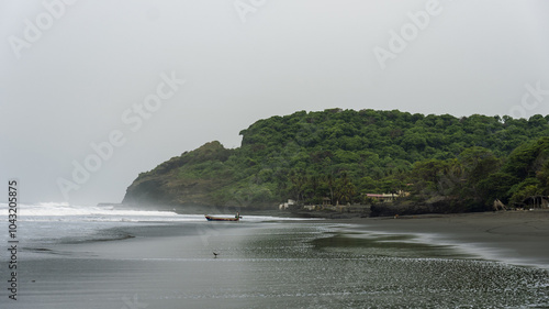 Misty morning at Mizata beach in El Salvador photo