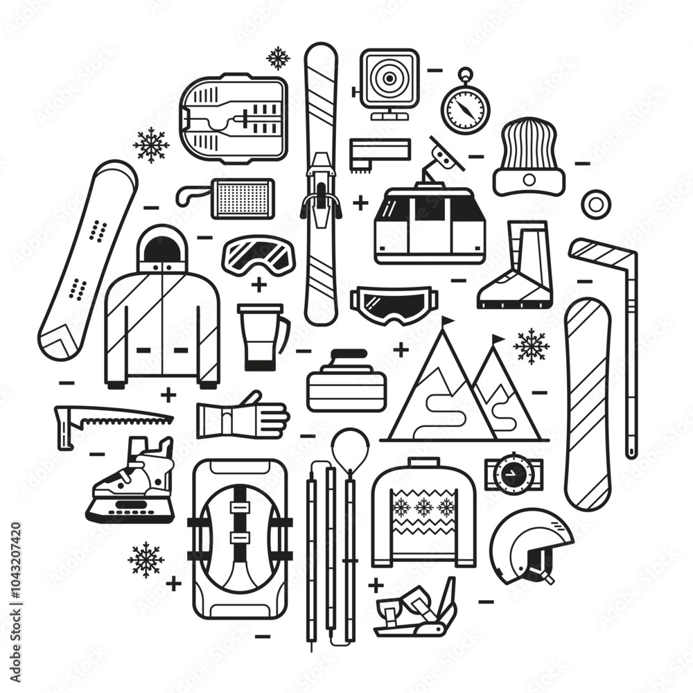 Winter Sports and Activities Circle Print